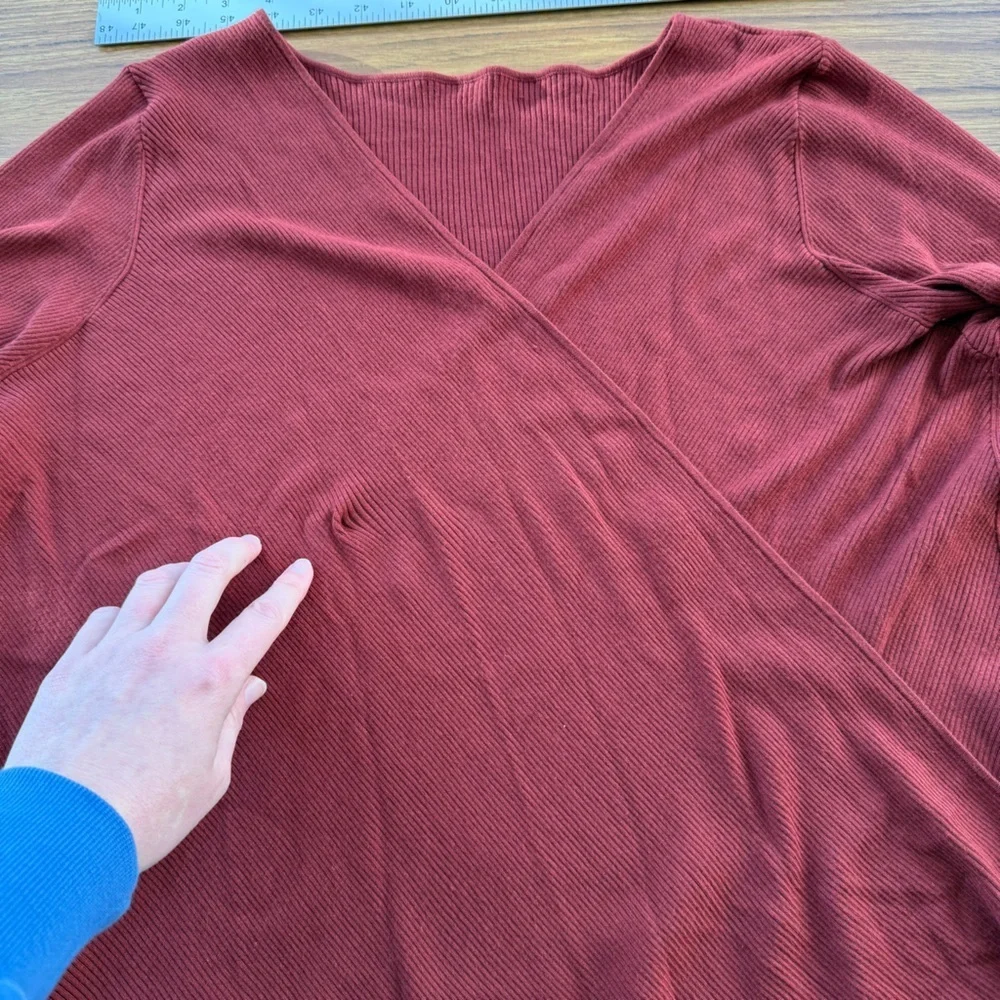 Halogen Faux Wrap Ribbed Sweater Burgundy Women’s Size 3X - Picture 4 of 7